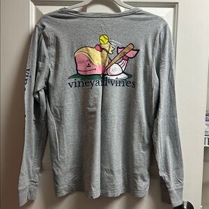 Vineyard Vines Softball Heather Gray Long Sleeve Tee S